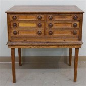OAK SPOOL CHEST ON LATER STAND