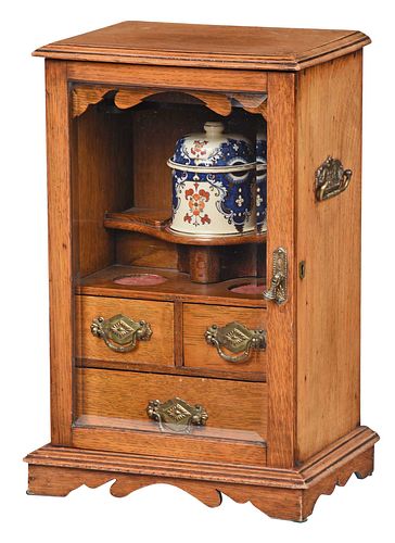 OAK TABLETOP SMOKING CABINET WITH