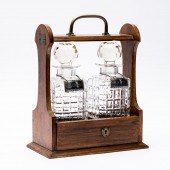 OAK TANTALUS WITH DECANTERS &
