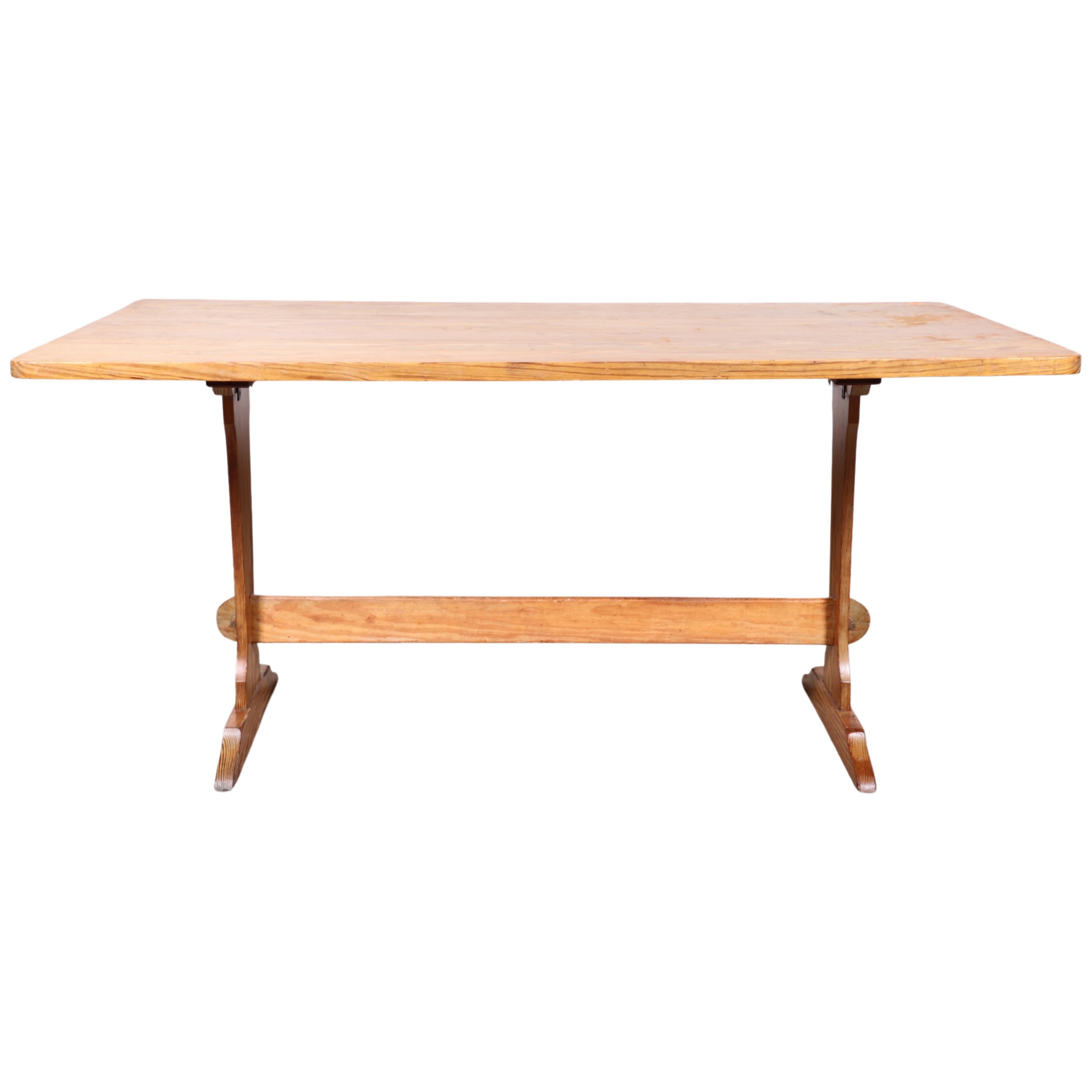 Oak trestle farm table, through and