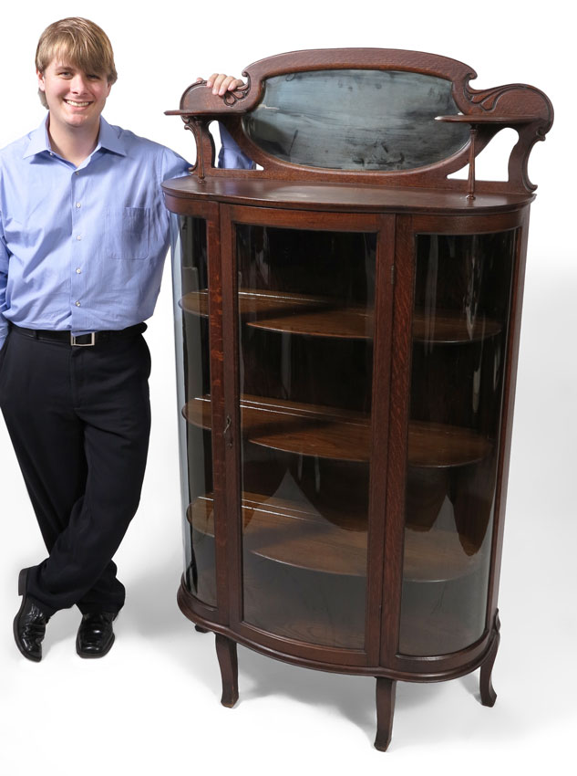 OAK TRIPLE BOW FRONT CHINA CABINET: