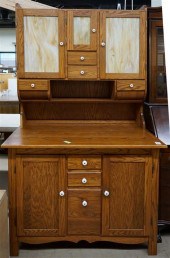 OAK TWO-PART HUTCH CABINET WIT