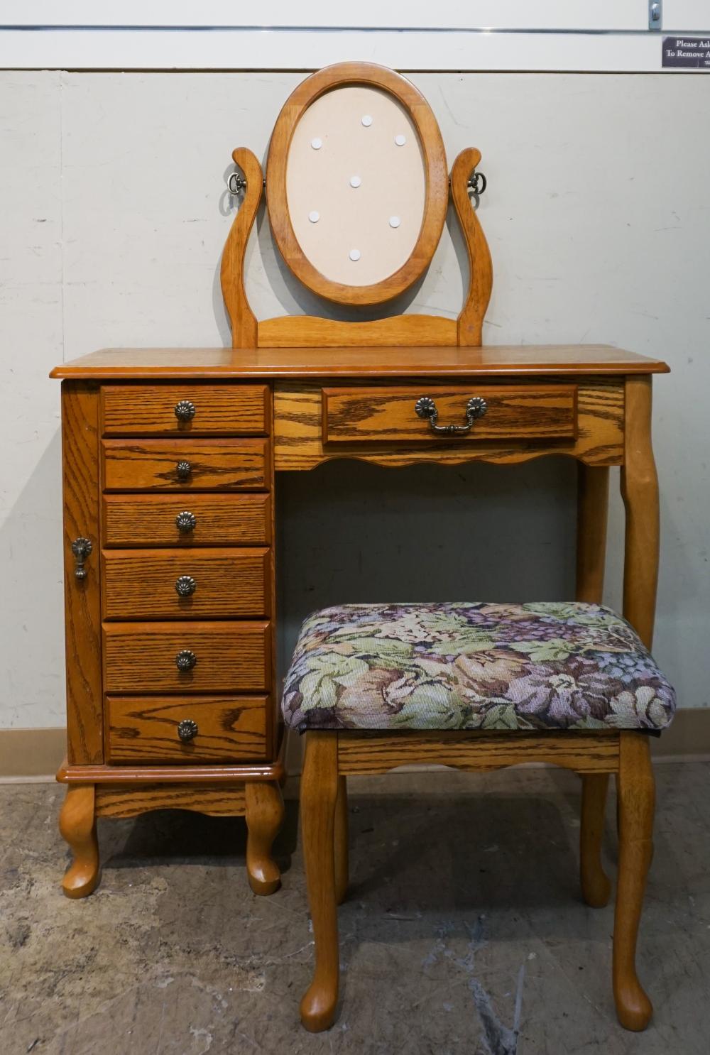 OAK VANITY, BENCH AND MIRROROak