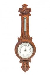 OAK VICTORIAN ANEROID BAROMETE