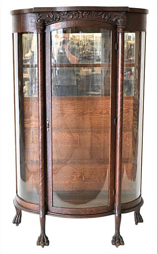 OAK VICTORIAN BOW GLASS CHINA