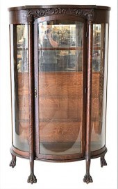 OAK VICTORIAN BOW GLASS CHINA