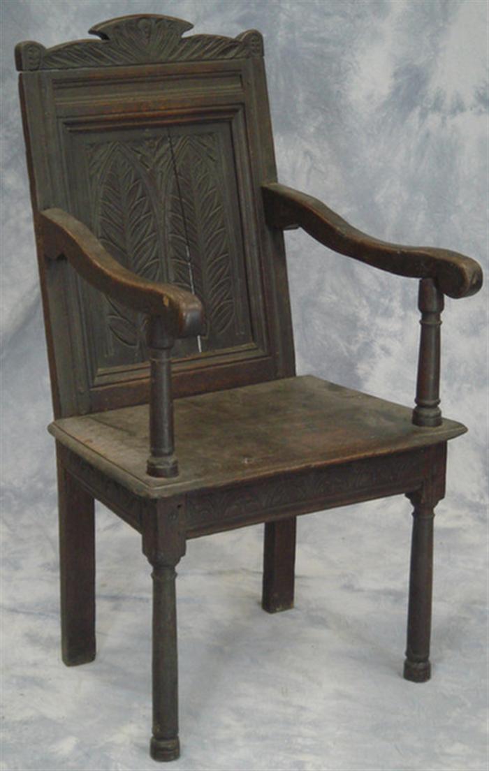Oak wainscote chair, relief