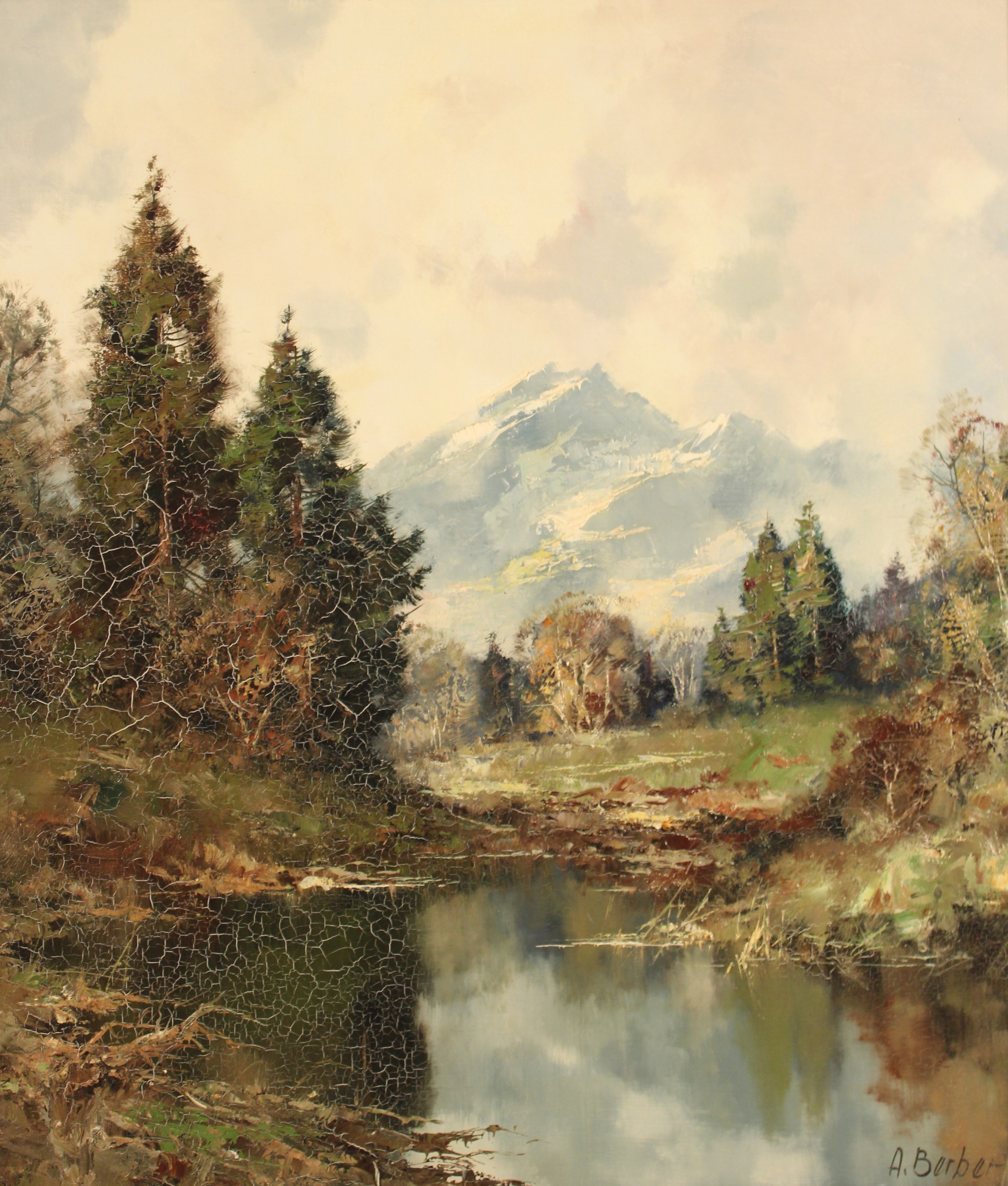 O/C ALPINE SCENE, SIGNED A.