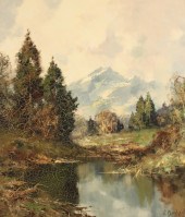 O/C ALPINE SCENE, SIGNED A. BE
