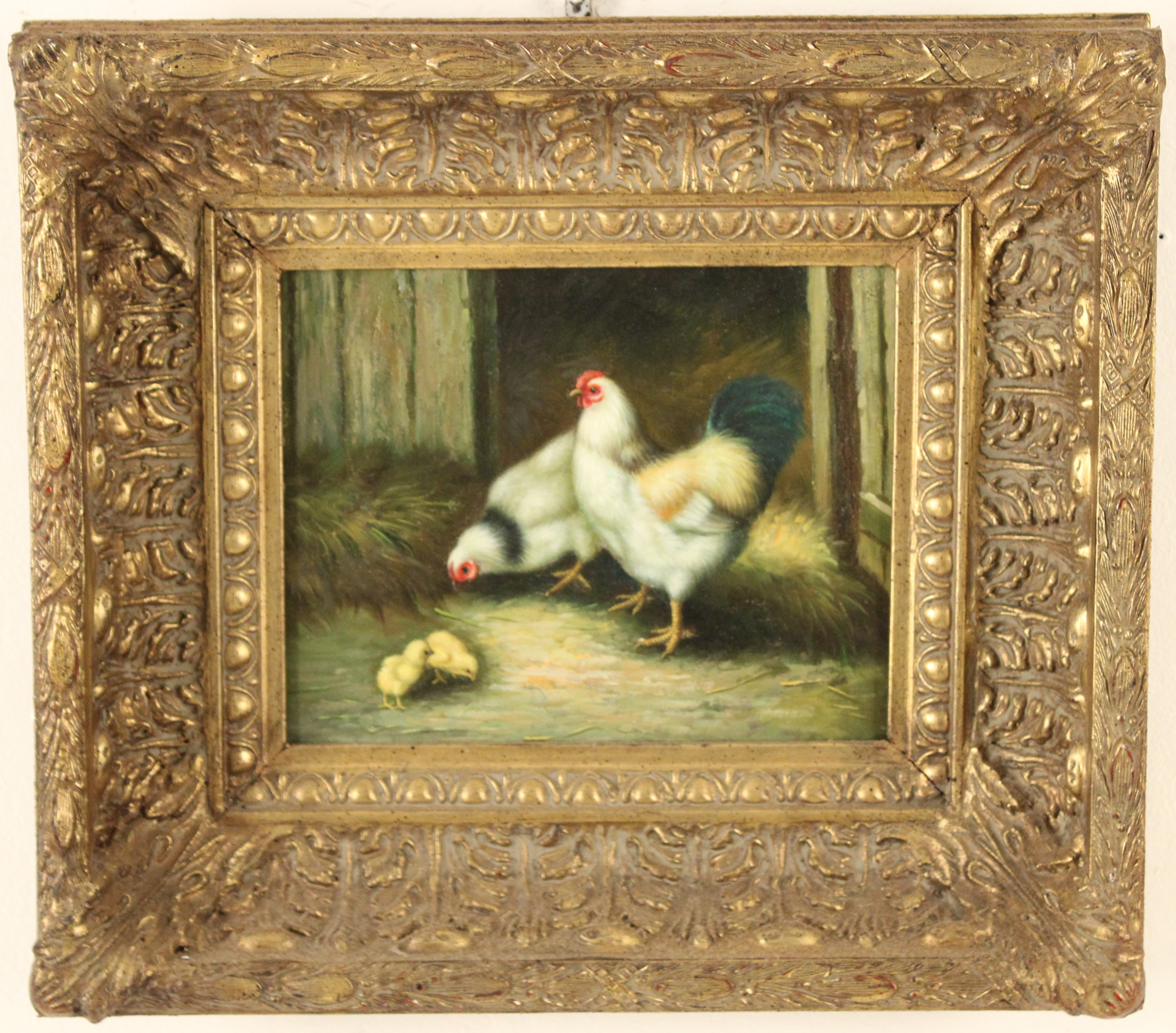 O/C BARNYARD SCENE PAINTING OIL