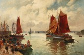O/C HARBOR SCENE PAINTING; SIG