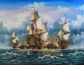 O/C MARITIME PAINTING OF 3 WAR