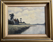O/C, RIVER SCENE, SIGNED E. AP