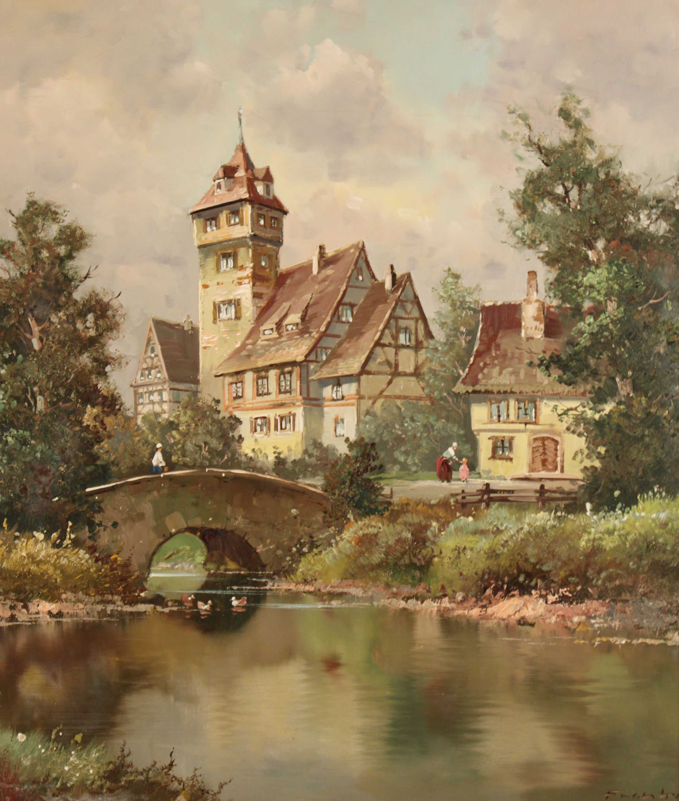 O/C VILLAGE SCENE PAINTING SIGNED