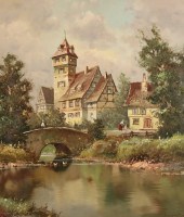 O/C VILLAGE SCENE PAINTING SIG