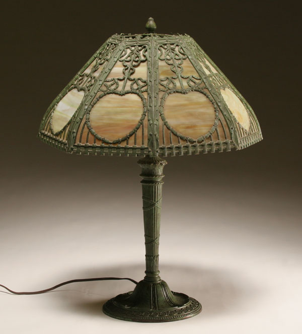 Octagonal green slag glass table