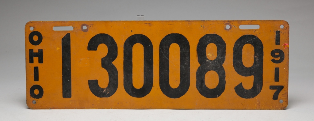 OHIO 1917 LICENSE PLATE. Good
