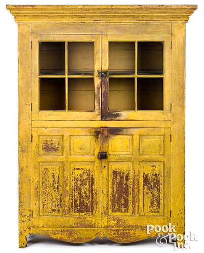 OHIO AMISH PAINTED WALNUT CUPBOARD,