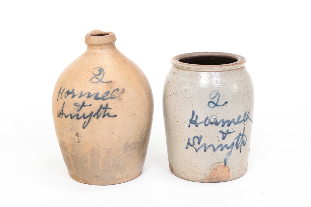 OHIO STONEWARE CROCK AND JUG.