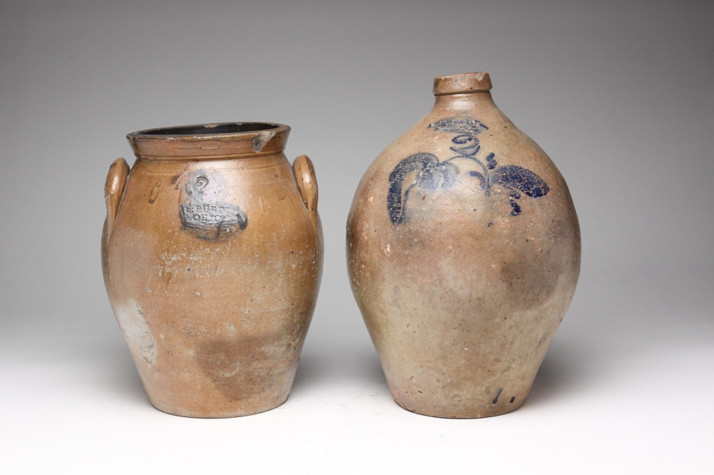 OHIO STONEWARE JUG AND CROCK.