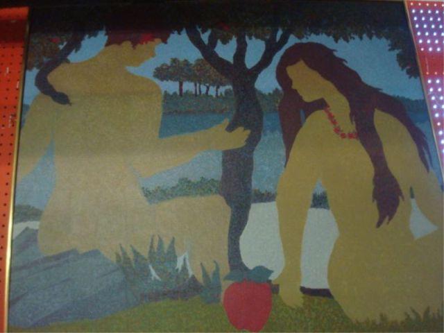 Oil Canvas  Pointillist "Adam and