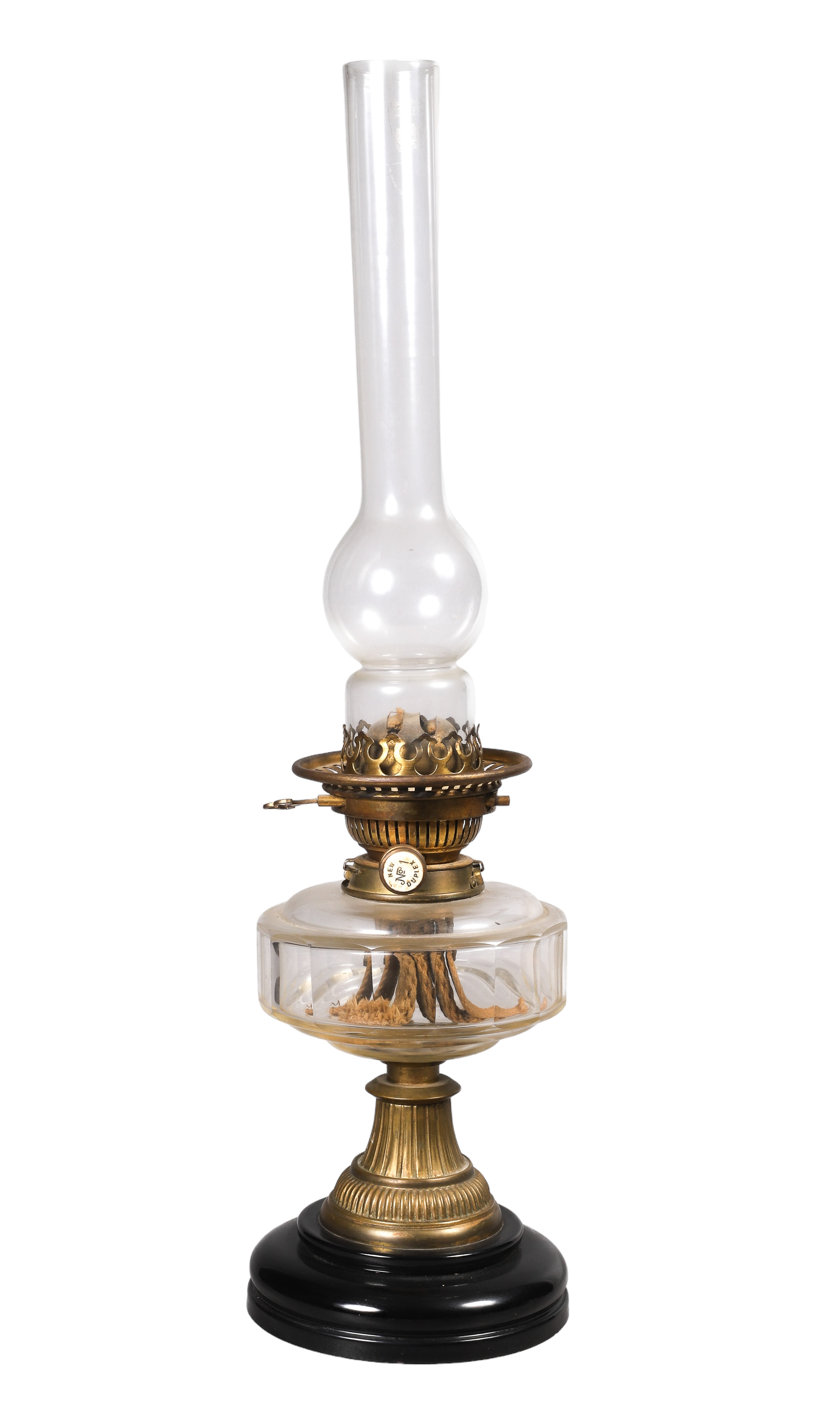 Oil lamp with glass font, gilt