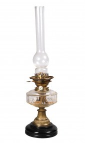 Oil lamp with glass font, gilt