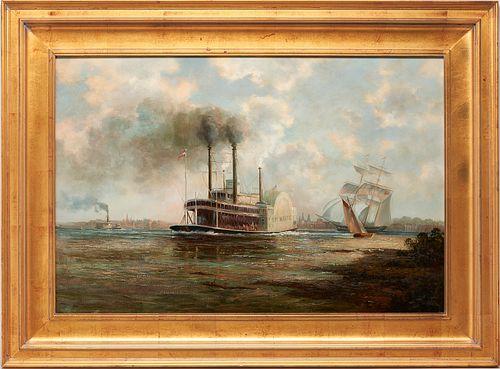 OIL MARINE PAINTING, STEAMBOAT J.M.