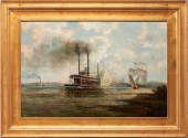 OIL MARINE PAINTING, STEAMBOAT