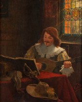 OIL OF A LUTE PLAYER BY ROLAND