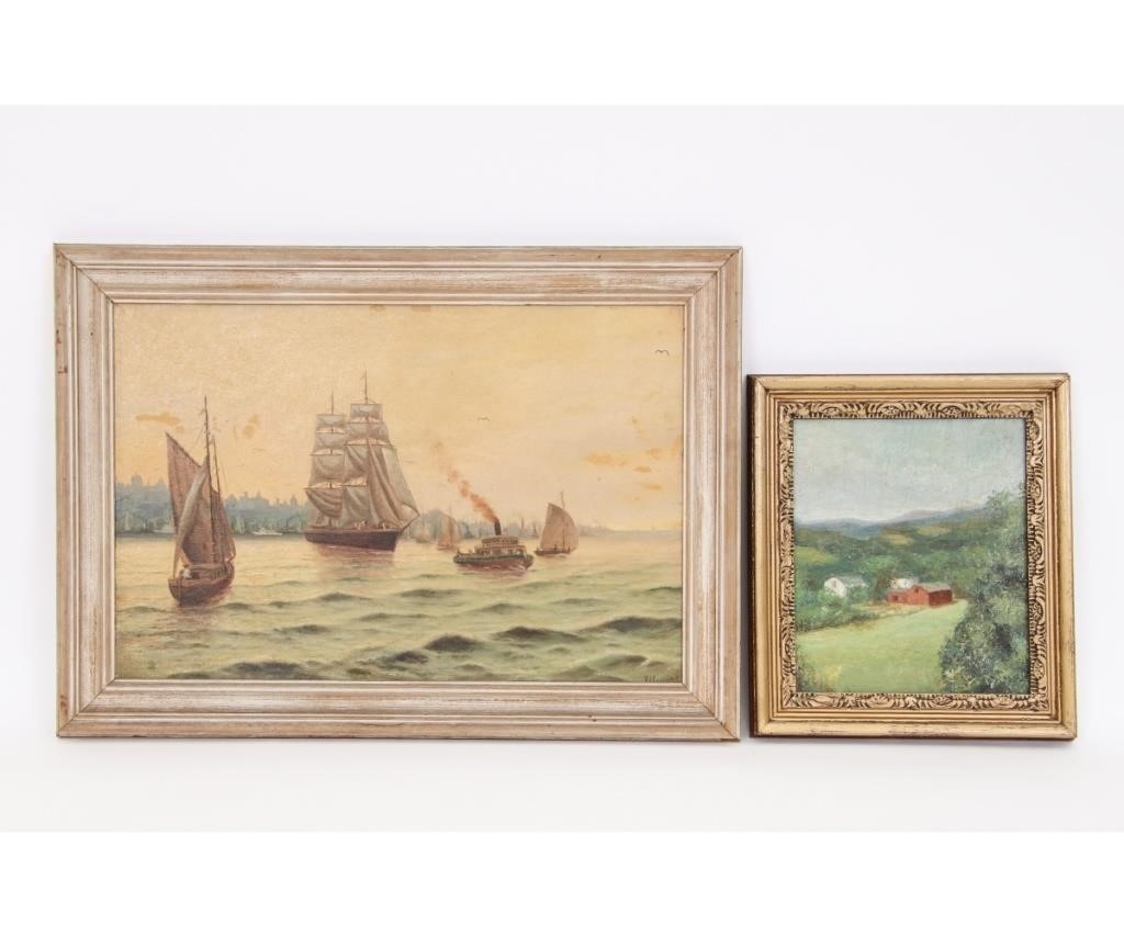 Oil on artist board of sailboats in