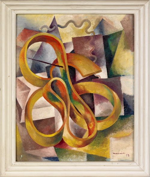 Oil on board abstract design signed