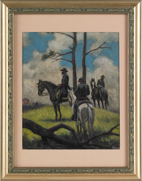 Oil on board Civil War battle scene