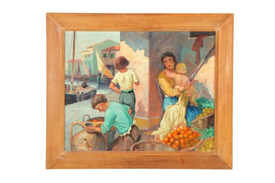 OIL ON BOARD. Depicting a mother