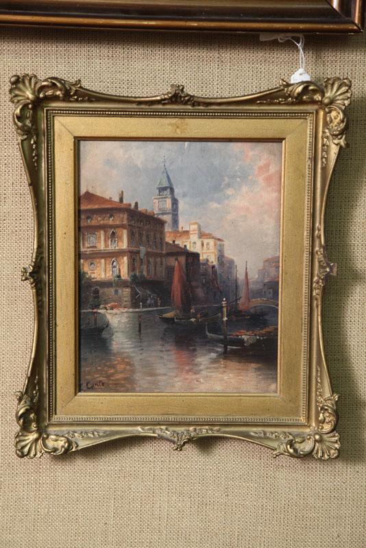 OIL ON BOARD. Depicting Venice.