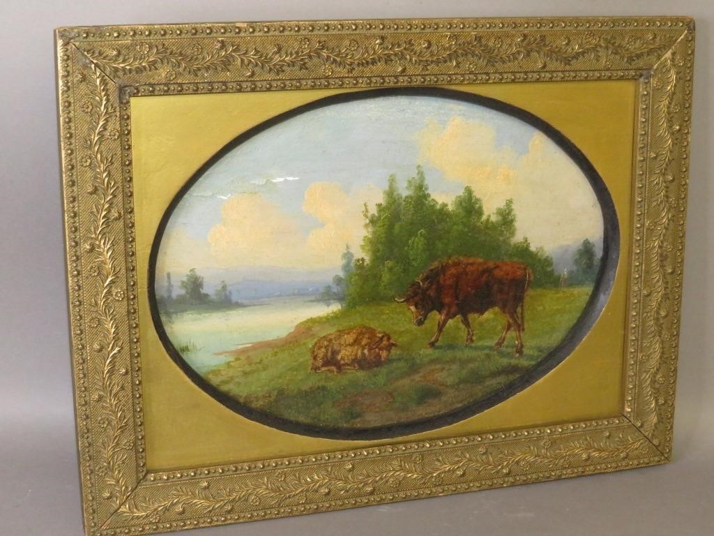 OIL ON BOARD FARMca. 1850; pastoral