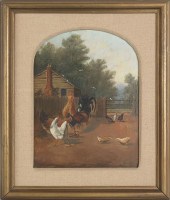 Oil on board farmyard scene wi
