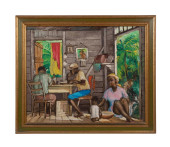 OIL ON BOARD, FIGURES ON A POR