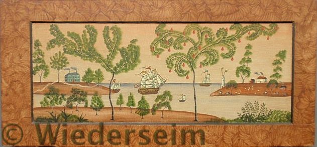 Oil on board folk art painting of