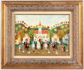 OIL ON BOARD FOLK ART WEDDING