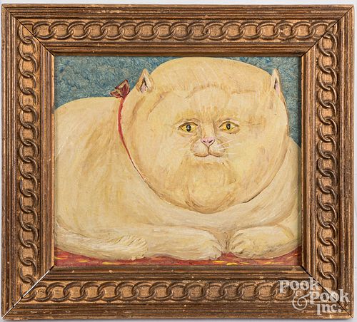 OIL ON BOARD FOLK PAINTING OF A FAT