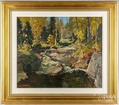OIL ON BOARD LANDSCAPE WITH WO