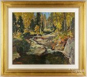 OIL ON BOARD LANDSCAPE WITH WO