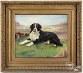 OIL ON BOARD OF A LANDSEER DOG
