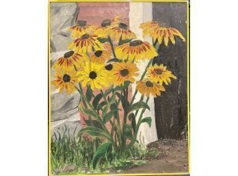 Oil on board of flowers, Black Eyed