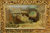 Oil on board painting of a med