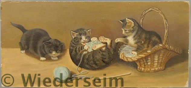 Oil on board painting of three