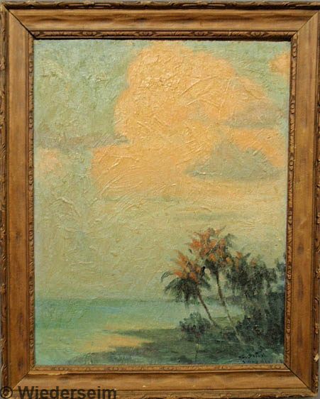 Oil on board painting of a