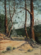 Oil on board painting of a woo