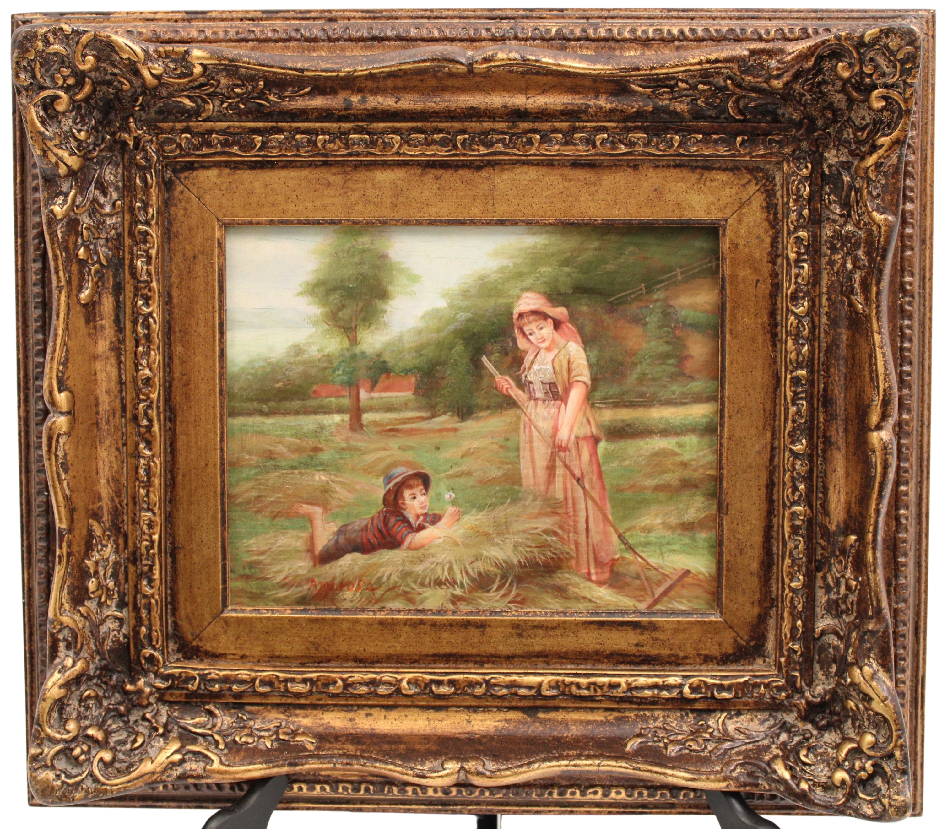 OIL ON BOARD PEASANT SCENE PAINTING